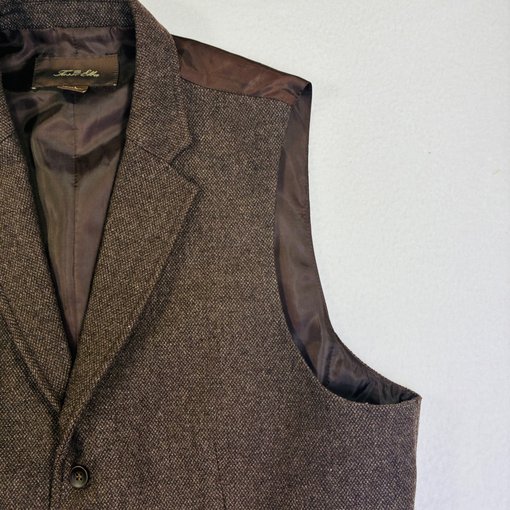 Tasso Elba Mens Brown Wool Blend Tweed Vest Large Notched Lapel Cinch Back L - Picture 6 of 8
